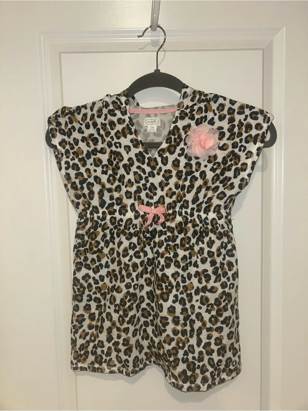Mud Pie Leopard Hooded Swim Cover Up NWOT Girls 4-5T Pink Beach Pool Coverup